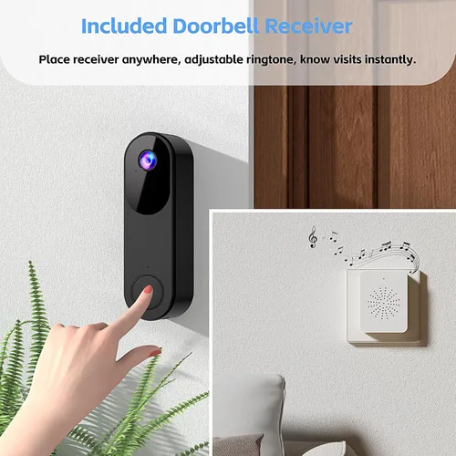 Miniatura 4 de Timbre de video inalámbrico con timbre, audio bidireccional, visión nocturna, timbres de video alimentados por batería, almacenamiento en la nube