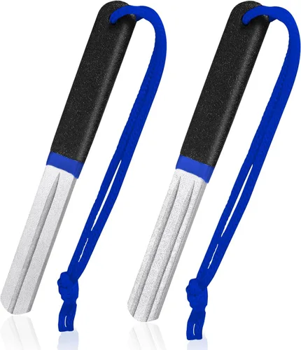 Skylety 2 piezas de archivos de gancho afilador de gancho para pesca de diamante con mango portátil de doble cara grano fino y medio para pesca