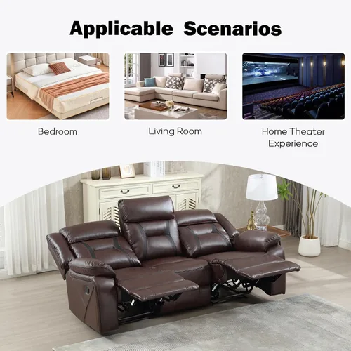 Miniatura 5 de EBELLO Sofá reclinable manual de cuero sintético, sofá reclinable de 3 plazas, sofá cama para sala de estar, muebles, sala de reuniones, marrón