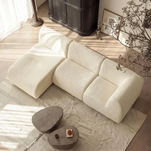 Miniatura 36 de Sofá individual modular curvado, sofá sherpa de espuma de 33 pulgadas, cómodos sofás de peluche para espacios pequeños, sofás modulares modernos