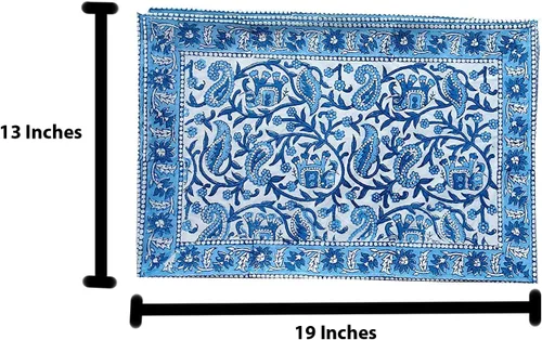 Miniatura 7 de Rastogi Handicrafts Juego de 6 manteles individuales 100 % algodón estilo indio para mesa de comedor y servilletas (azul 1)
