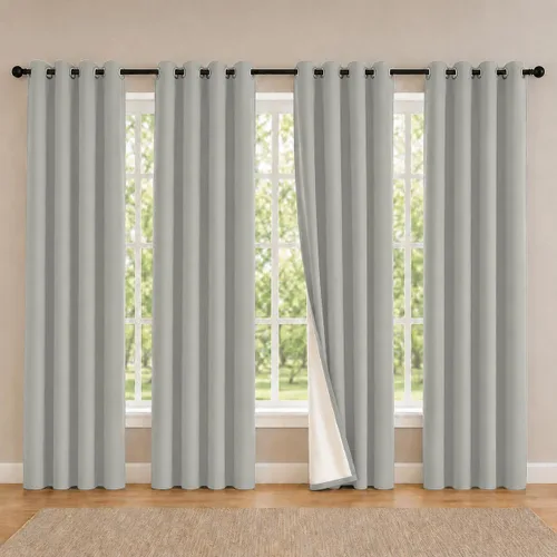 Miniatura 38 de 2 paneles de cortinas 100% opacas, cortinas ligeras con aislamiento térmico con ojales para dormitorio, sala de estar, tratamiento de ventana