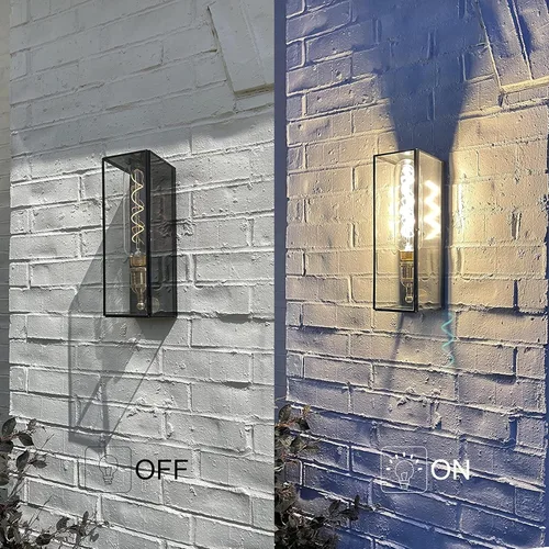 Miniatura 5 de Farol de pared de latón macizo para exteriores, lámpara de porche exterior con vidrio templado, iluminación de pared rectangular impermeable