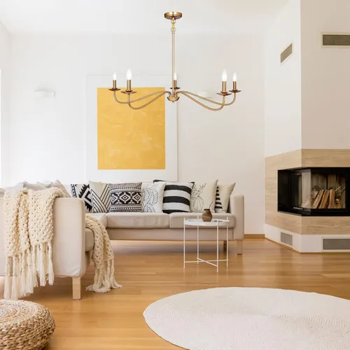 Miniatura 6 de Candelabro moderno, lámpara de 5 luces para comedor, lámpara dorada de altura ajustable, lámpara de araña de granja para comedor, entrada