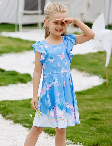 Miniatura 3 de LaBeca Vestidos de Niñas Sin Mangas de Manga Larga para Niñas Pequeñas y Grandes Unicornio Sirena Vestidos Casuales