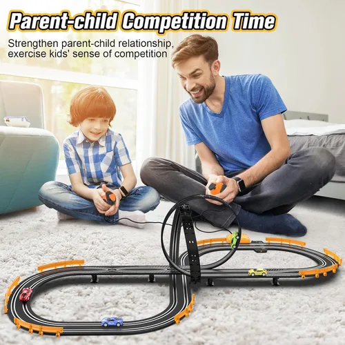 Miniatura 6 de Juegos de pista de carreras de coches de ranura para niños, pista de carreras de coche con batería o eléctrico con 4 coches de ranura de alta