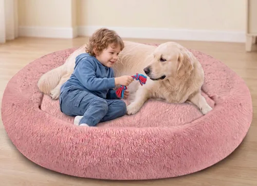 Miniatura 9 de SAVFOX Camas calmantes de felpa para perros, cama de perro de dona para perros pequeños, tamaño mediano, grande y extragrande, cómoda cama para Beige