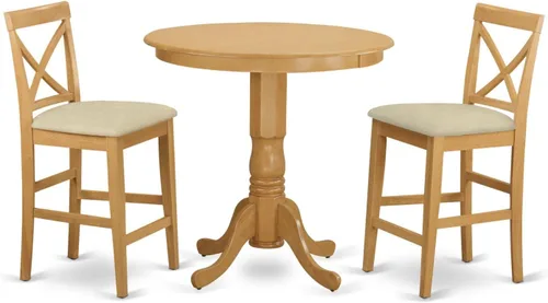 East West Furniture JAPB3-OAK-C - Juego de pub de 3 piezas de altura de mostrador contiene una mesa de comedor redonda con pedestal y 2 sillas
