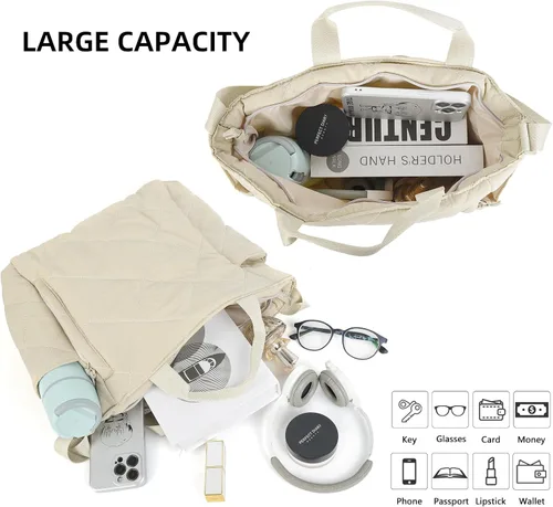 Miniatura 4 de Bolso de mano acolchado grande para mujer, ligero, acolchado, bolso de hombro acolchado, bolso cruzado acolchado de nailon