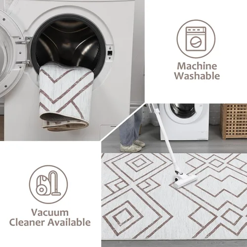 Miniatura 5 de FairOnly Alfombra bohemia de 2 x 6 pies, alfombra moderna marroquí geométrica para pasillo, alfombra lavable para interiores, antideslizante