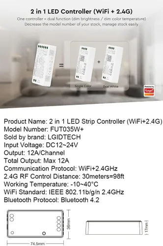 Miniatura 2 de LGIDTECH FUT035W+ Miboxer 2 en 1 controlador de tira LED WiFi+2.4G, control de aplicación para teléfono inteligente directamente, compatible