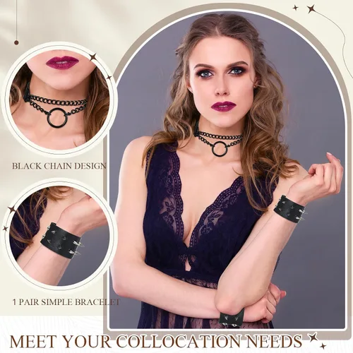 Miniatura 5 de Cunno Juego de 13 pulseras de collar gótico de estilo steampunk para Halloween, estilo steampunk, collar gótico, gargantilla para mujer, ajustable