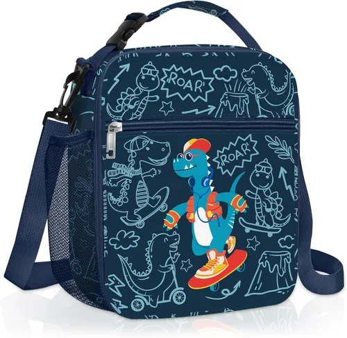 Miniatura 8 de Clastyle Monster - Lonchera térmica para niños, bolsa térmica grande para niños, picnic, escuela, lonchera, cómic, azul