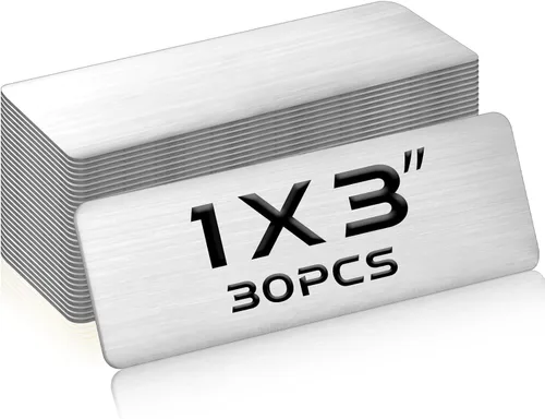 Miniatura 18 de Therwen 30 Piezas Placas de Nombre Grabadas con Láser de Acero Inoxidable Cepillado Placa Personalizada Placa en Blanco Etiqueta de Nombre Negro