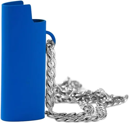 Color sólido aleación de zinc portátil Vintage Metal encendedor caso cubierta titular de la manga para Mini J5 con cadena Azul
