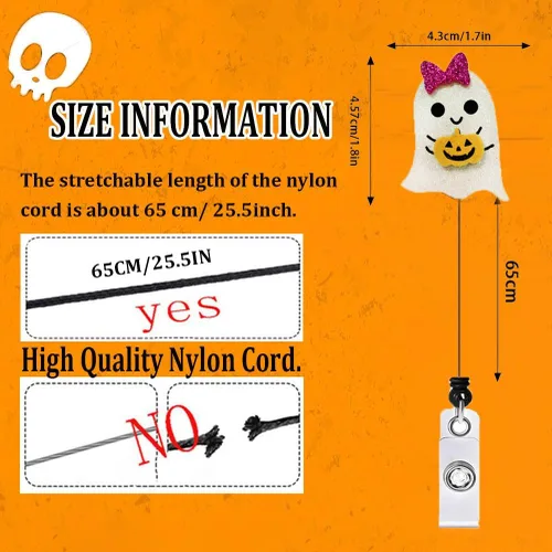 Miniatura 3 de Portatarjetas para carretes de insignias, 10 paquetes retráctiles lindos patrones de calavera de Halloween, trabajo, oficina, clip de cocodrilo