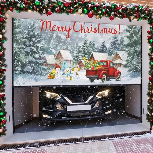 Miniatura 6 de Cubierta de Navidad para puerta de garaje, muñeco de nieve de Navidad, decoración de puerta de garaje, pancarta colgante grande, decoración de pared