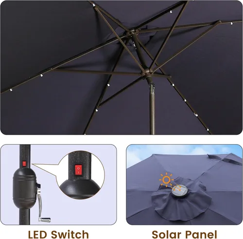 Miniatura 6 de MONDAWE Paraguas rectangular de mercado con luces LED solares de 10 x 6.5 pies para exteriores, sombrilla de patio con manivela, sombrilla de mesa