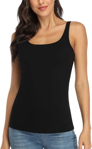 V FOR CITY Camiseta sin mangas de algodón para mujer con sujetador incorporado, tirantes ajustables más anchos, camisola básica tipo cami