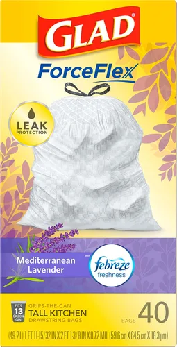 Miniatura 10 de Glad ForceFlex - Bolsas de basura altas con cordón, bolsas de basura blancas de 13 galones para basura de cocina alta, lavanda mediterránea