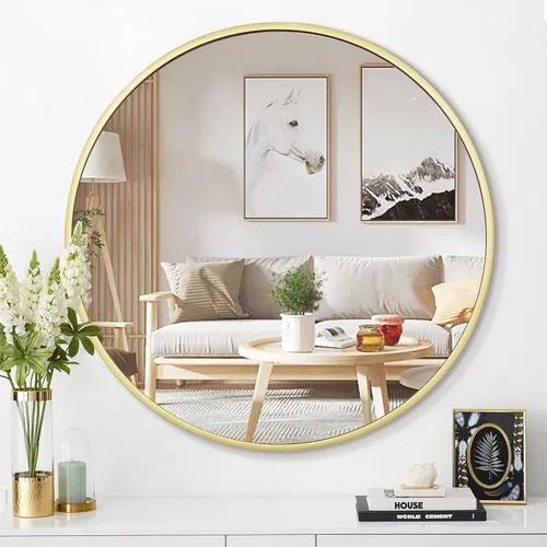 1st owned Espejo de pared redondo dorado de 20 pulgadas, espejo circular con marco de metal, colgante redondo moderno decorativo para entrada, baño,