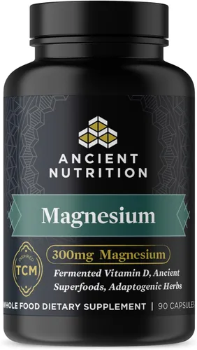 Suplemento de magnesio de Ancient Nutrition, magnesio 300 mg con vitamina D para apoyo inmunológico, hierbas adaptogénicas, activadas con enzimas,