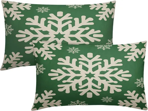 Miniatura 14 de Fundas de almohada decorativas de Navidad negras 40x40 cm con copos de nieve blancos de Navidad, juego de 2, temática rústica de invierno