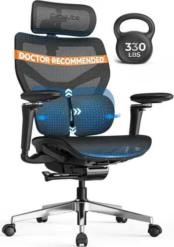 Silla de oficina ergonómica con soporte lumbar, más de 10 horas sentado, cómodo, sillas de escritorio de malla grandes y altas, reposacabezas 4D,