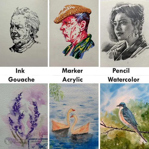 Miniatura 5 de Deckle Edge Papel de acuarela, 100% algodón, 140 libras, 300 GSM, 4 x 6 pulgadas, 30 hojas de papel mixto para técnica seca y húmeda, sin ácidos