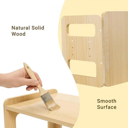 Miniatura 5 de Tilhumt Montessori - Juego de mesa y silla de destete – Mesa de actividades para niños de 3 alturas ajustables con valla de madera para niños de 1 a