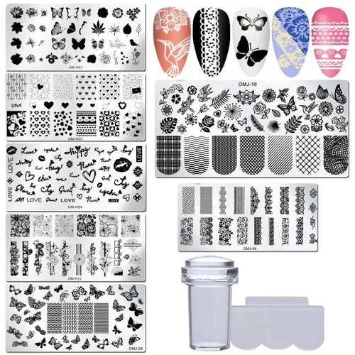 Miniatura 9 de LoveOurHome Kit de placa de estampado de uñas, diseño de flores, mariposa, encaje, animales, plantilla, plantilla, sellos, placa, silicona