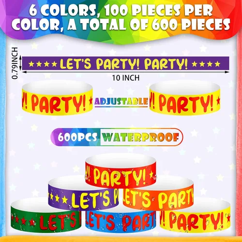 Miniatura 2 de Teling Paquete de 600 pulseras de papel para eventos, bandas de brazo para fiestas, bandas de mano ligeras de colores neón para eventos y fiestas