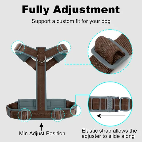 Miniatura 71 de Arnés para perro Plutus Pet sin tirón, arnés ajustable de nylon con acolchado suave, arnés para perro reflectante y resistente para perros pequeños