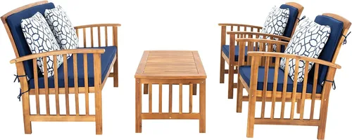Miniatura 8 de Safavieh - Rocklin - Juego de 4 piezas para patio y exteriores (almohadas incluidas), colores gris y beige PAT7007H Gris/Beige/Rayas