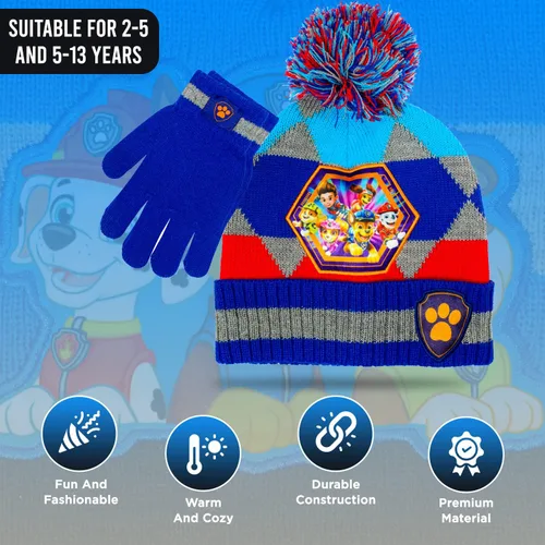 Miniatura 3 de PAW Patrol - Sombreros de invierno y guantes de nieve para niños pequeños, juego de 2 manoplas suaves con gorro de pompón y fundas cálidas