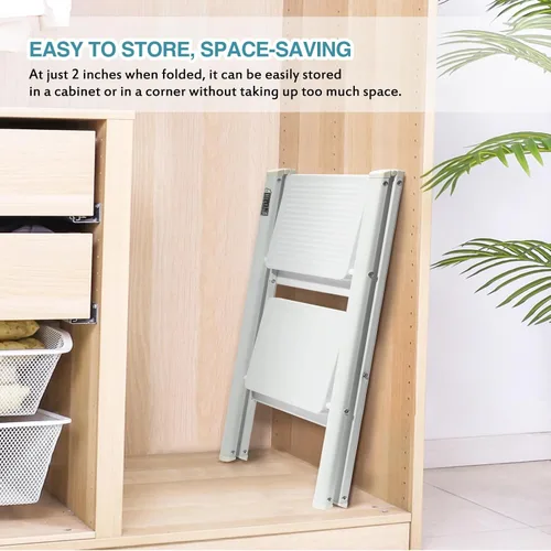 Miniatura 7 de BOCOM Escalera plegable de 2 escalones, taburete de metal de hierro resistente plegable portátil ligera con pedal ancho antideslizante, capacidad