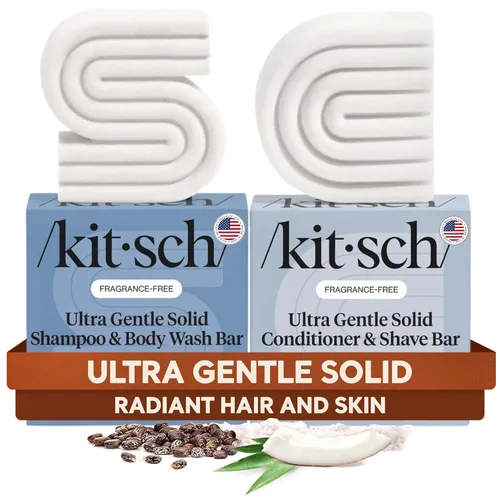 Kitsch Barra de champú y gel de baño ultra sensible 2 en 1 + barra acondicionadora y jabón de afeitado – Jabón en barra sin fragancia para piel