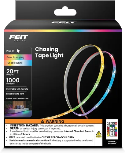 Miniatura 11 de Feit Electric Tira de luz LED para interiores de 5 pies, regulable, 0.1 pulgadas de ancho, persecución multicolor, alimentada por USB, patrones