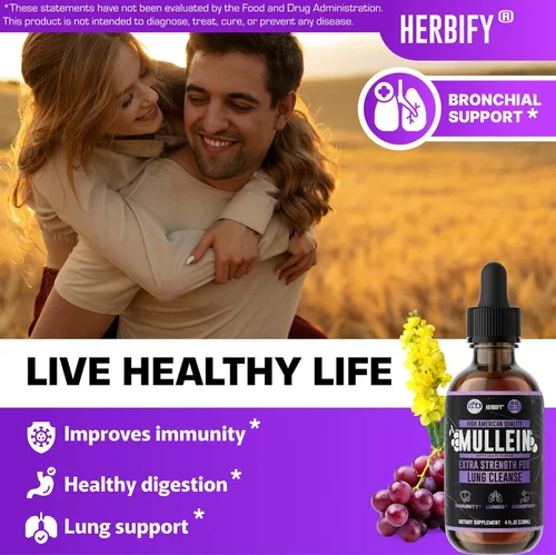 Miniatura 3 de HERBIFY Gotas de Gordolobo - Limpieza Pulmonar - Extracto de Hojas - Poderoso Gordolobo para Apoyo Inmune, Desintoxicación y Apoyo Respiratorio