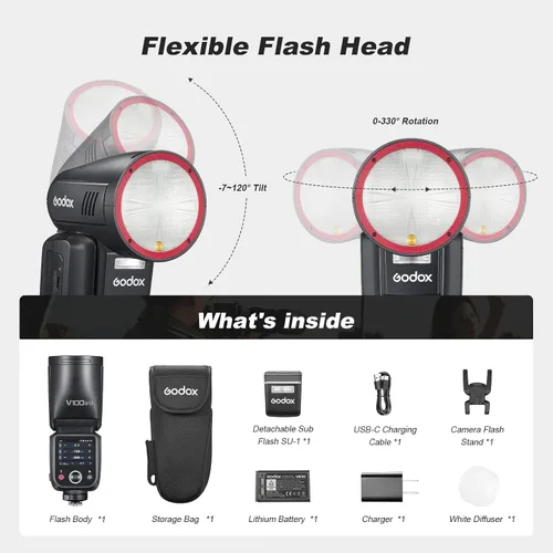 Miniatura 8 de GODOX V100S U Flash V100-S USA 100w Flash TTL de Cabeza Redonda con Pantalla Táctil para Sony, 2.4G Inalámbrico con Flash Externo y Sincronización