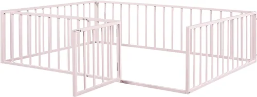 Miniatura 8 de Harper & Bright Designs Base de cama de metal Queen con rieles, cama Montessori Queen con valla y puerta, para niños y niñas (tamaño Queen, rosa)