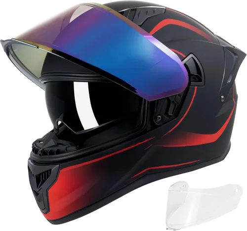 Miniatura 10 de Casco de motocicleta de cara completa para adultos, hombres y mujeres, casco de carreras aprobado por el DOT, casco de carreras de bicicleta