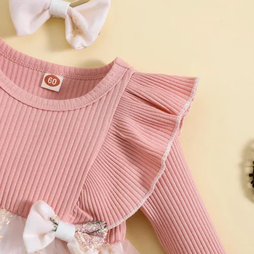 Miniatura 5 de Mameluco de manga larga con volantes para bebé niña, mameluco bordado de malla, vestido tutú para otoño