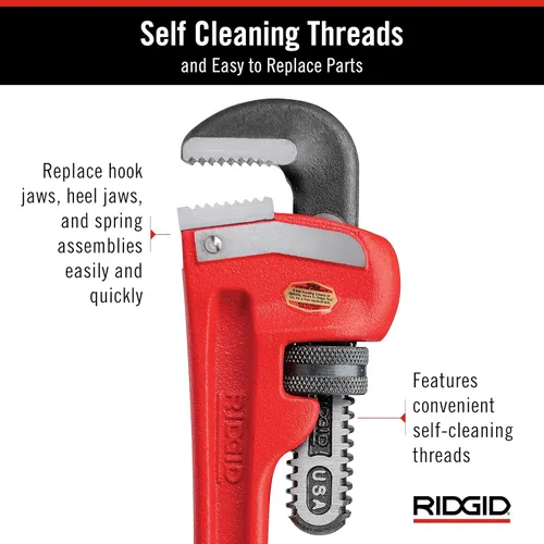 Miniatura 6 de RIDGID 31010 - Llave de tubería recta modelo 10 resistente, llave de fontanería de 10 pulgadas, color rojo, negro, 9.843 in (10 pulgadas)