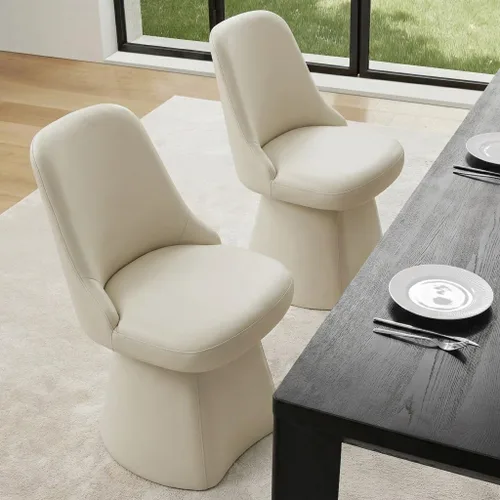 Miniatura 17 de KISLOT Juego de 4 sillas de comedor giratorias, tapizadas de mediados de siglo con respaldo alto, sillas de cocina de tela de lino para comedor, Una