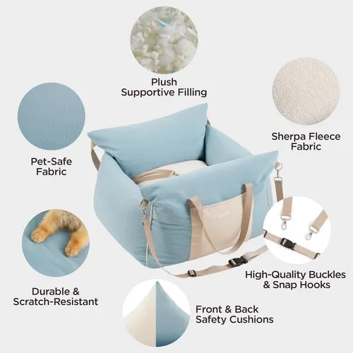 Miniatura 3 de Lesure Asiento de automóvil para perros pequeños - Asiento elevador suave para perros con bolsillo de almacenamiento y correa de seguridad con clip