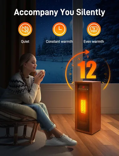 Miniatura 5 de Air Choice Calentador de espacio infrarrojo, calentador eléctrico portátil de 1500 W con control remoto y termostato, calentador de habitación