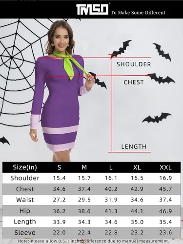 Miniatura 7 de TMSD Minivestido de disfraz de Halloween de manga larga para mujer con bufanda