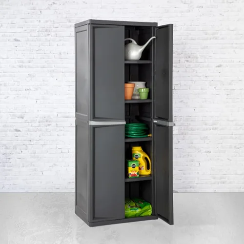 Miniatura 5 de Sterilite Gabinete de 4 estantes, almacenamiento útil con cerradura y estantes ajustables, gris - Unidad de estanterías de plástico para organizar