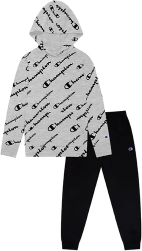 Champion Kids - Conjunto de 2 piezas que consta de sudadera de manga larga con capucha o sudadera de cuello redondo y pants de forro polar para niños